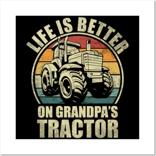 Life Is Better On Grandpa's Tractor. Funny Boy Tractor lover Posters and Art